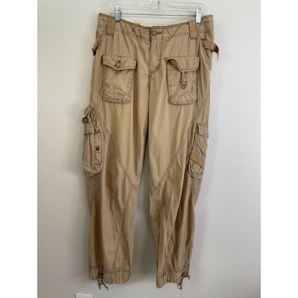 Vintage Y2K Abercrombie & Fitch Womens 10 Cargo Pants 90's Beige Baggy Utility - Picture 1 of 12